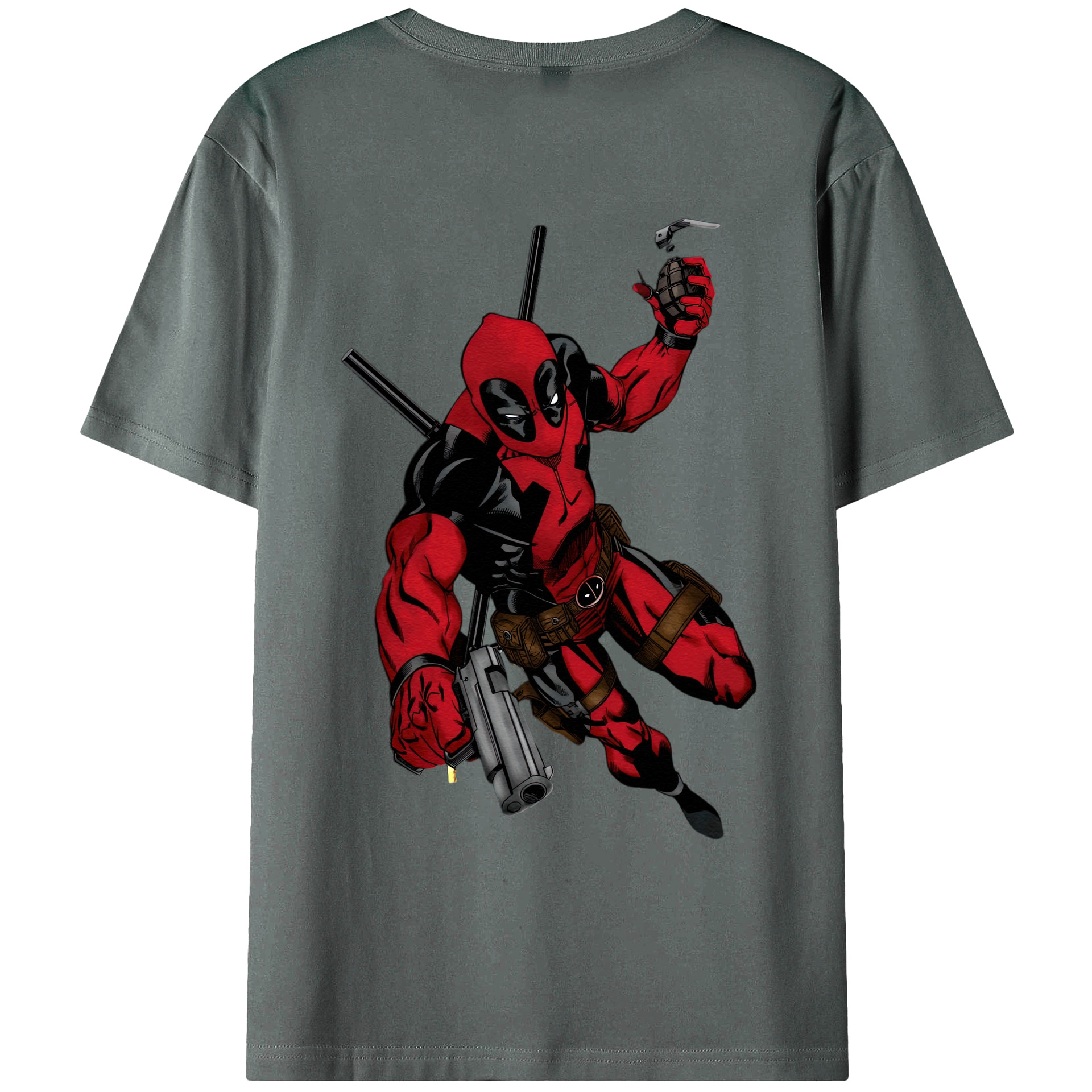 （画像用） Deadpool デッドプール 綿100％ メンズ半袖Tシャツ（バックプリント） 通気性